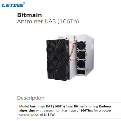 Stock KDA Miner Bitmain Antminer KA3 166T 3154W Consommation électrique