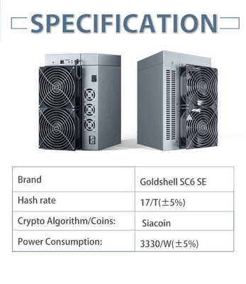 Se 17TH/S Sia Coin Miner de Letine Goldshell SC6 de mineur de 3330W Goldshell Asic