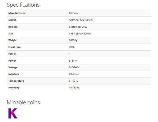 Algorithme de Bitmain Antminer KA3 166 TH/s 3154W Kadena pour le mineur asic de Pré-ordre de rentabilité de mineur de blockchain de KDA