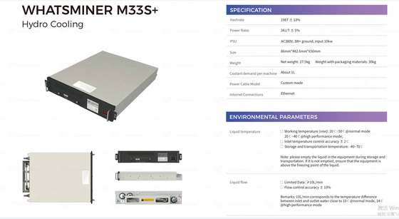 Mineur hydraulique d'algorithme du mineur AC380V SHA-256 de WhatsMiner M33S++ 198T 220T Asic