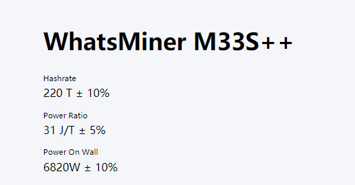 Mineur hydraulique d'algorithme du mineur AC380V SHA-256 de WhatsMiner M33S++ 198T 220T Asic