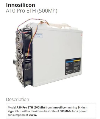 Pro 500Mh ETH Innosilicon Asic mineur Ethereum 960W EtHash Algo d'A10