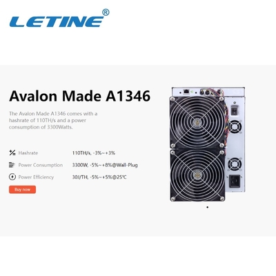 D'Avalon A1346 110th BTC Asic haute Hashrate Bitcoin machine d'abattage du mineur 3300W