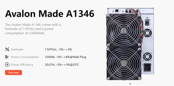 Exploitation élevée Equiment du mineur 3300W Hashrate Bitcoin d'Avalon A1346 110th BTC Asic