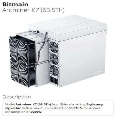 Mineur 63.5Th 3080W Hashrate maximum 63.5Th/S de Bitmain Antminer K7 CKB Asic