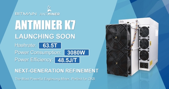 Mineur 63.5Th 3080W Hashrate maximum 63.5Th/S de Bitmain Antminer K7 CKB Asic