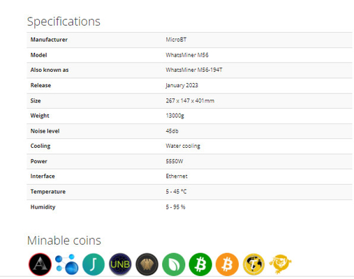 Mineur hydraulique de refroidissement par l'eau de refroidissement Whatsminer M56 188T 194T 212T BTC Bitcoin Asic