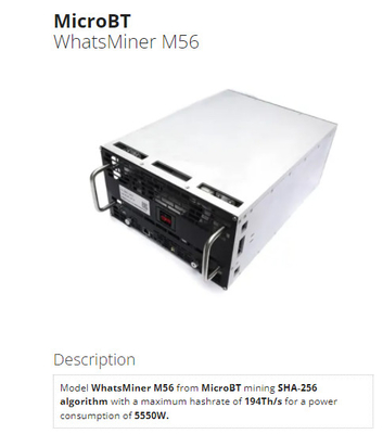 Mineur hydraulique de refroidissement par l'eau de refroidissement Whatsminer M56 188T 194T 212T BTC Bitcoin Asic