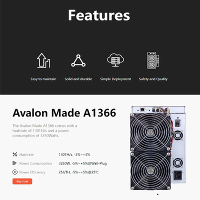 Mineur With Power Supply d'A1346 A1366 Canaan Avalon Miner 1346 110T Bitcoin