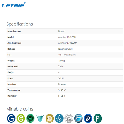 Haut mineur Bitmain Antminer L7 9160MH 9050MH 8800MH 9500MH de doge de LTC de bénéfice