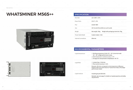 Refroidissement par l'eau de refroidissement hydraulique de MicroBT Whatsminer M56s 194t 222t M53s++ 22j/T
