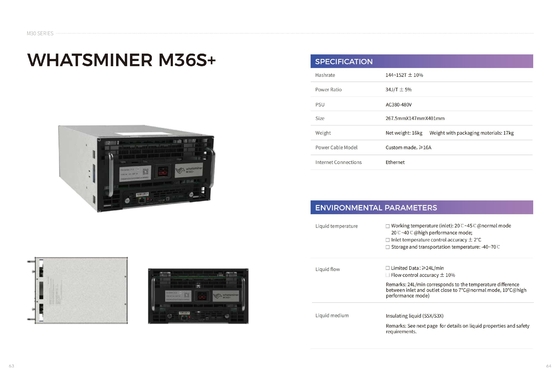 Connexion de refroidissement hydraulique d'Ethernet de MicroBT Whatsminer M36s 174t 222t pour le refroidissement industriel