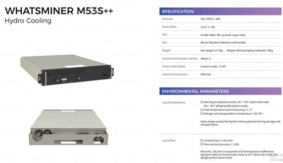 Mineur de Bitcoin d'algorithme de la machine d'abattage de MicroBT Whatsminer M53S++ 320Th BTC SHA-256