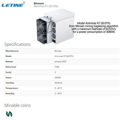 Crypto Asic mineur de Bitmain Antminer K7 63.5T CKB Eaglesong Algo