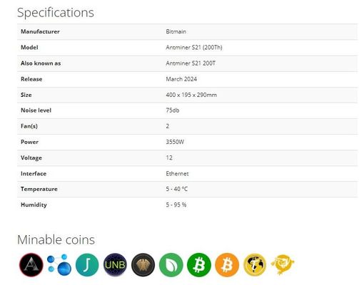 Bitmain Antminer S21 200T S21Hyd 335T Bitcoin mineur Asic