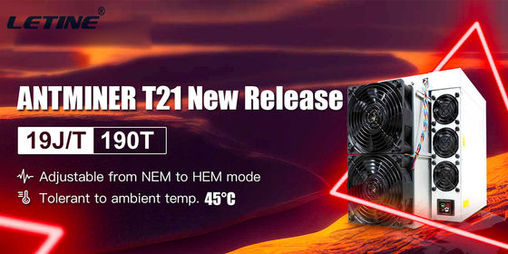 Antminer T21 Bitcoin Asic Miner BTC/BCH/BSV SHA256 Miner à refroidissement par air 190T 3610W 19.0J/T
