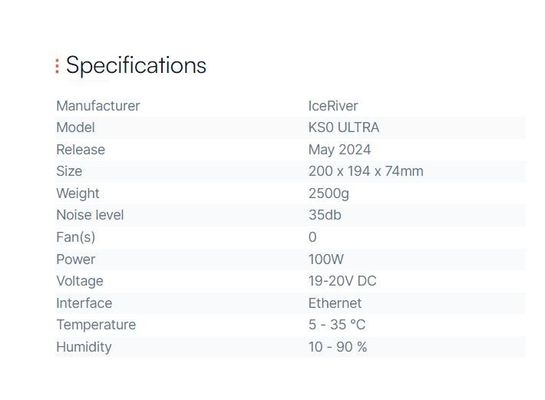 Stock IceRiver Mining KS0 ULTRA 400Gh/s 100W Blockchain Crypto Asic Mineur