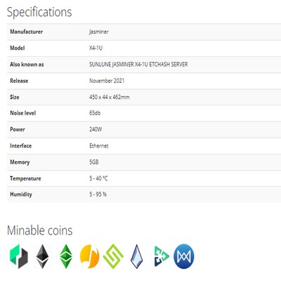 Mineur X4-U 520Mh/S 5GB 2500Mh 240W 65db etc. ETH Jas