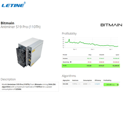 Pro 110T S19J pro 104T 100T 96T Asic Bitcoin machine d'abattage toute neuve de Bitmain Antminer S19Pro 110T S19
