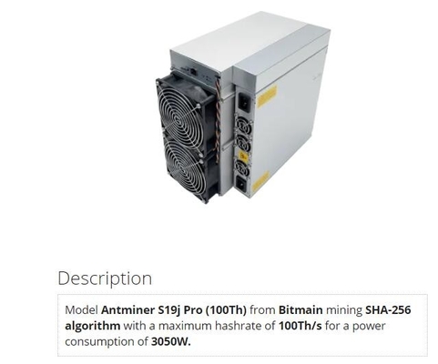 Pro 100Th Bitmain Asic BTC mineur courant S19 100Th/s de l'exploitation SHA256 d'Antminer S19j
