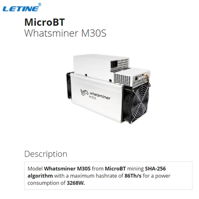 Algorithme 3268W M31S M32S M21S de M30S MicroBT Whatsminer M31S+ 86Th/S SHA-256
