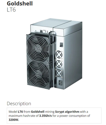 Mineur 3.35G de NLG du doge LT6 de Shell Miner 3200W LTC d'or d'algorithme de Scrypt