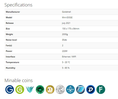 Mineur de la puissance de Hashrate 185Mh d'algorithme de Scrypt d'exploitation de Goldshell de Mini-DOGE 233W Goldshell Asic