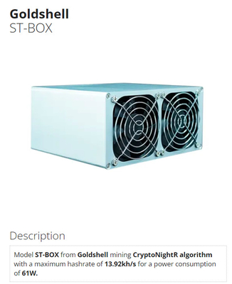 ST-BOX Goldshell extrayant le hashrate d'algorithme de CryptoNightR 13.92kh du mineur de la puissance 61W Goldshell Asic