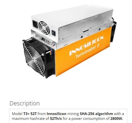 Mineur SHA-256 de T3+ 39T 43T 50T 52T 57T Innosilicon Asic