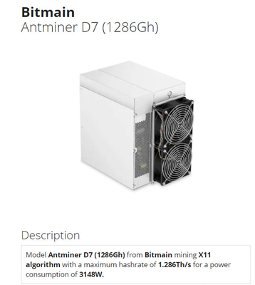 tiret X11 1.286Th 3148W 75db de 1286Gh Bitmain Antminer D7