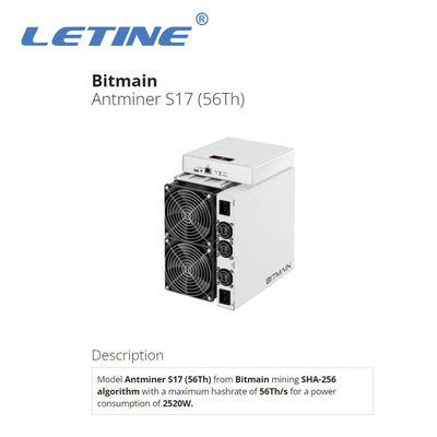 Mineur de la machine d'abattage de Bitmain Antminer S17 56T 2520W BTC d'occasion T17 64T S17+ 73T 76T Asic