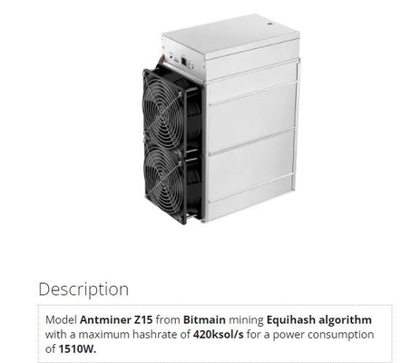 Mineur d'Antminer Z15 420ksol/s Bitmain ZEC ZEN Mining Equihash Asic
