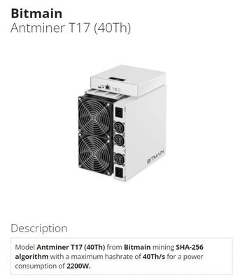 Exploitation de Bitmain Asic Antminer SHA256 Antminer T17 40T 7nm 2200W BTC Bitcoin 55 W/T