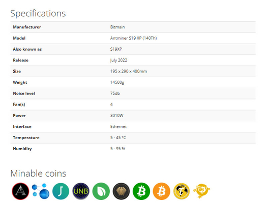 Algorithme Bitmain Asic Antminer de Letine 141Th 3010W Asic Bitmain Antminer S19 XP SHA-256