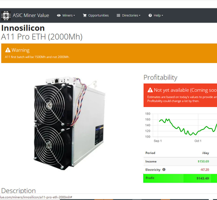 mineur A11 pro 8G d'Innosilicon Asic d'algorithme de 1500Mh EtHash