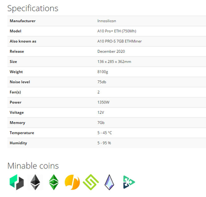 Pro 500Mh ETH Innosilicon Asic mineur Ethereum 960W EtHash Algo d'A10