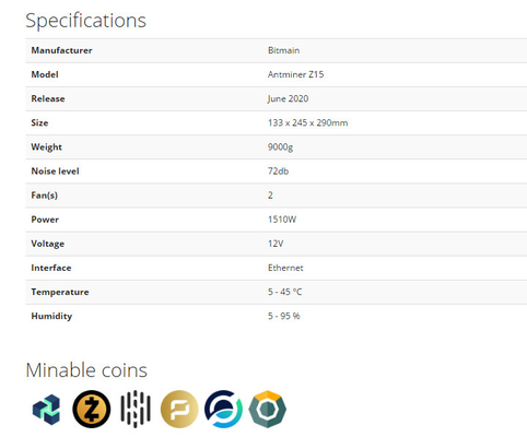Mineur d'Asic Bitmain Antminer Z15 420ksol/s pour le mien de la pièce de monnaie de silence de ZEC en stock