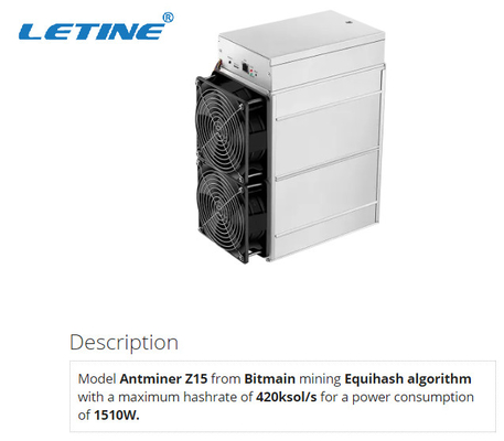 Mineur d'Asic Bitmain Antminer Z15 420ksol/s pour le mien de la pièce de monnaie de silence de ZEC en stock