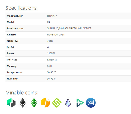 Crypto mineur asic de JASMINER X4 2.5GH 5GB ETH etc. 1200W ETCHASH ETHHASH
