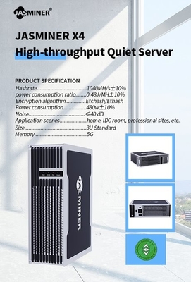 Dimension 480W compacte à faible bruit d'ETH Ethash Mini Miner Jasminer X4-Q 1040m rentable